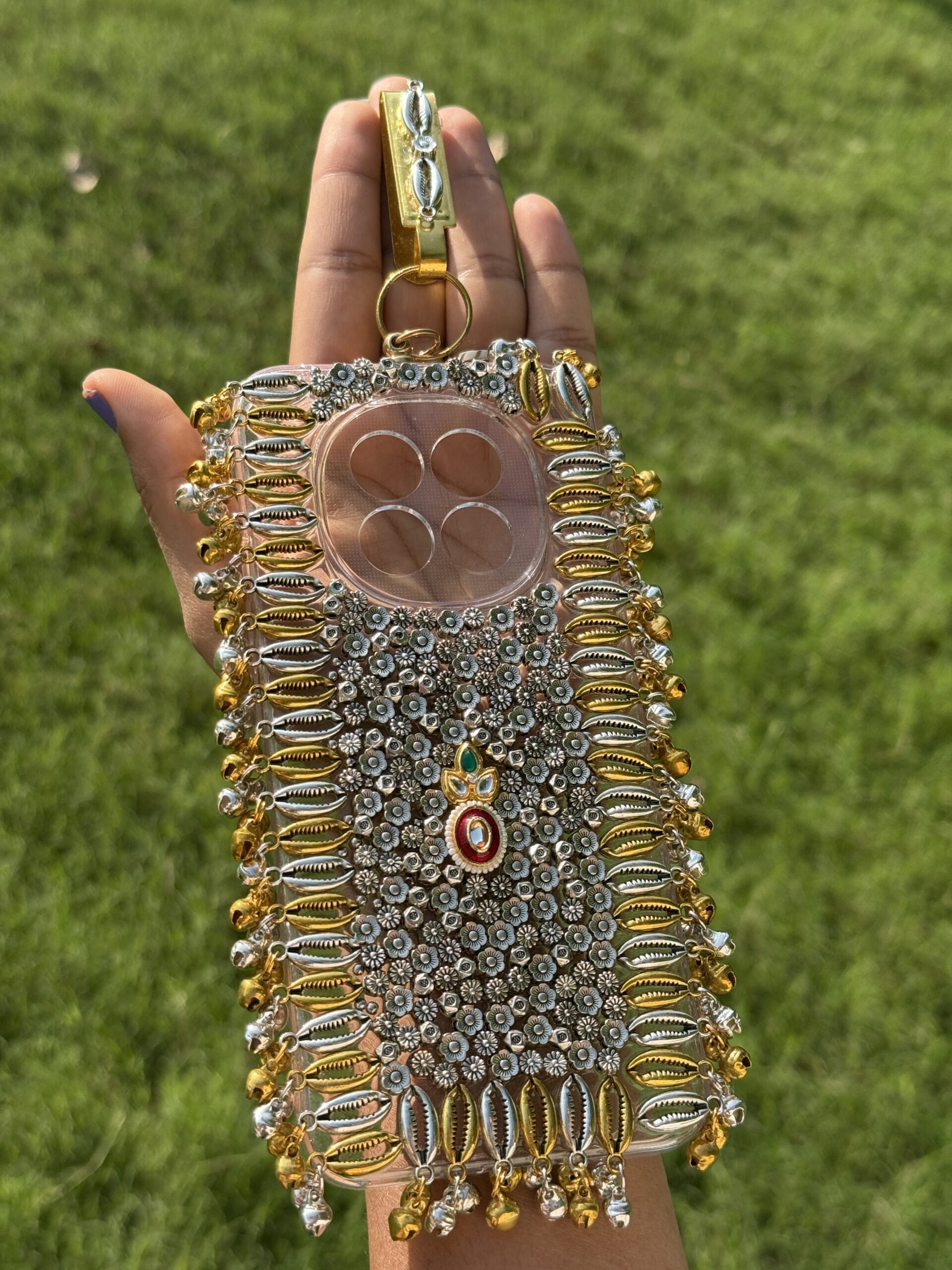 Luxury Handcrafted Oxidized & Gold Ghungroo Phone Case Luxury Handcrafted Oxidized & Gold Ghungroo Phone Case