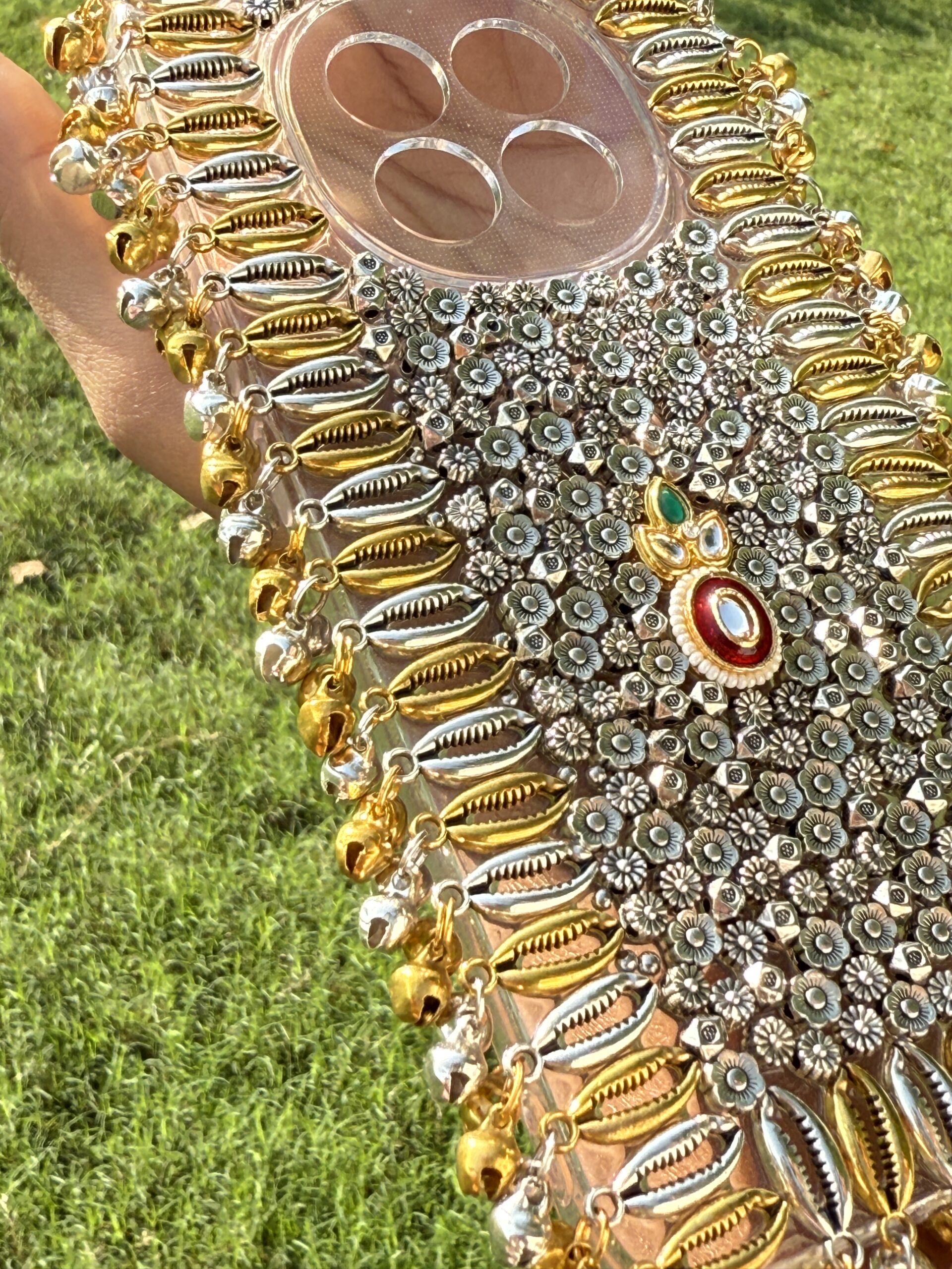 Luxury Handcrafted Oxidized & Gold Ghungroo Phone Case Luxury Handcrafted Oxidized & Gold Ghungroo Phone Case